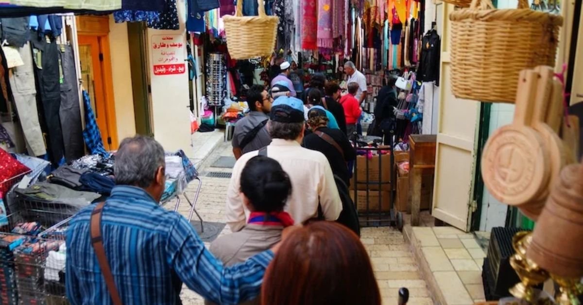 The vibrant bustle of Nazareth’s Old Market, filled with colors and local vendors.